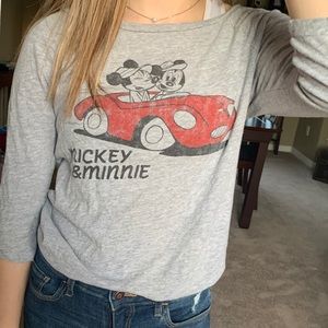 Gray Long-Sleeve Mickey and Minnie Mouse Top